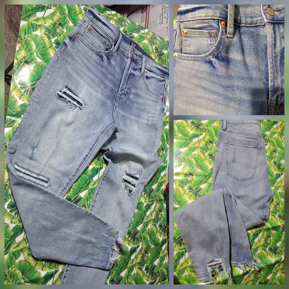 🔥GAP 1969 True Skinny Blue DENIM Distressed Jeans Size 6/28 EUC & FREE GIFT